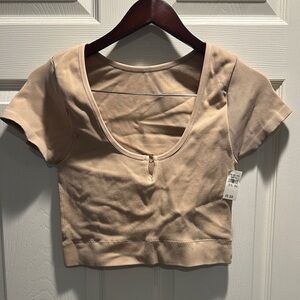 Aerie Beige Crop Top with Scoop Neck